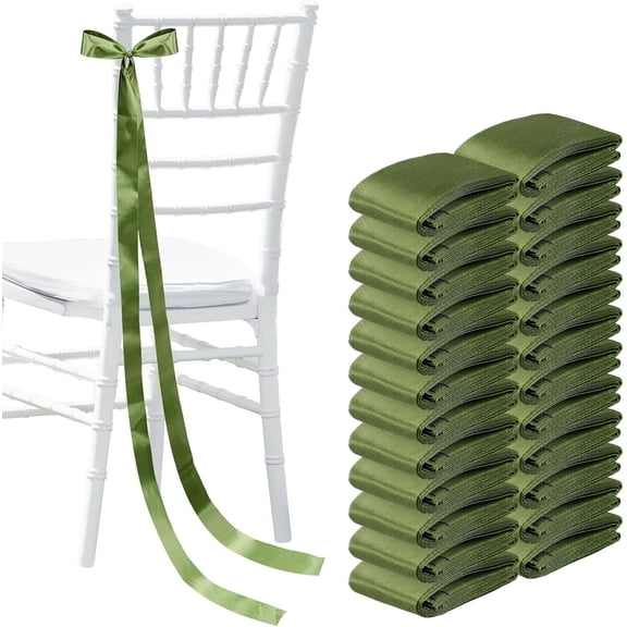 24Pcs Chair Sash Ribbons for Wedding Decorations, 1.57x 78.74in DIY Bow Decorations Set for Lawn Party Chair Decor, for Ceremony Birthday Baby Shower,Olive Green