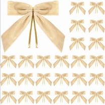 24Pcs Champagne Bows for Christmas Tree, Christmas Velvet Bows, Rustic Wreath Decorations, Vintage Ribbon Ornaments for Christmas Tree, Garland, and DIY Craft Gift Wrapping Beige 3.5x3.5 Inch