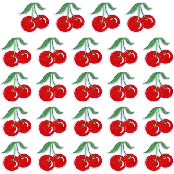 24Pcs Cherry Embroider Thread Iron on/Sew On Patches Cloth Appliques Red 62x59mm for DIY