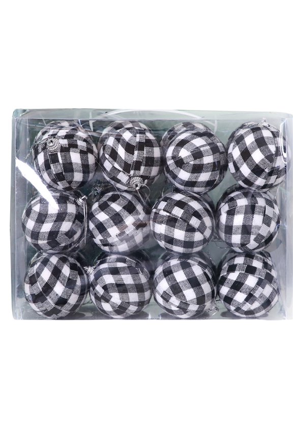 24 Pieces Christmas Ball Ornaments, Buffalo Plaid Fabric Ball Ornament Decoration, Christmas Decorations Tree Balls for Holiday Wedding Party Decoration