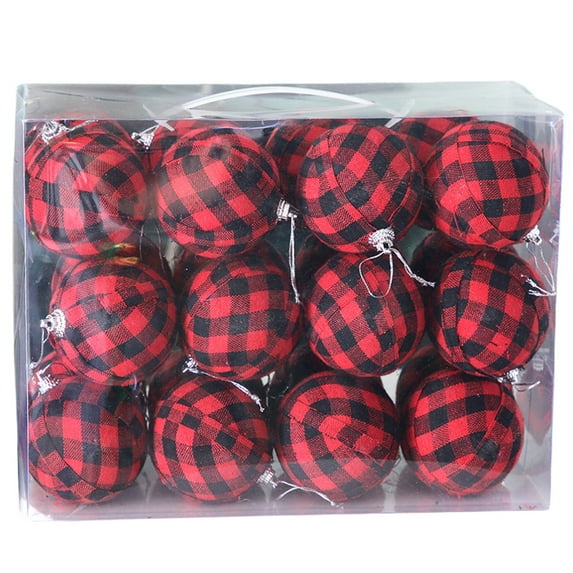 24 Pieces Christmas Ball Ornaments, Buffalo Plaid Fabric Ball Ornament Decoration, Christmas Decorations Tree Balls for Holiday Wedding Party Decoration