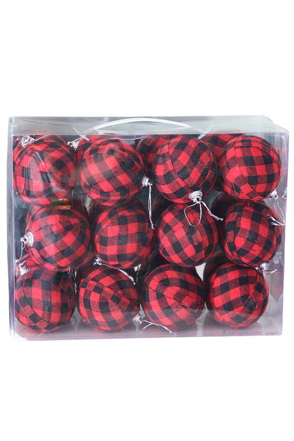 24 Pieces Christmas Ball Ornaments, Buffalo Plaid Fabric Ball Ornament Decoration, Christmas Decorations Tree Balls for Holiday Wedding Party Decoration
