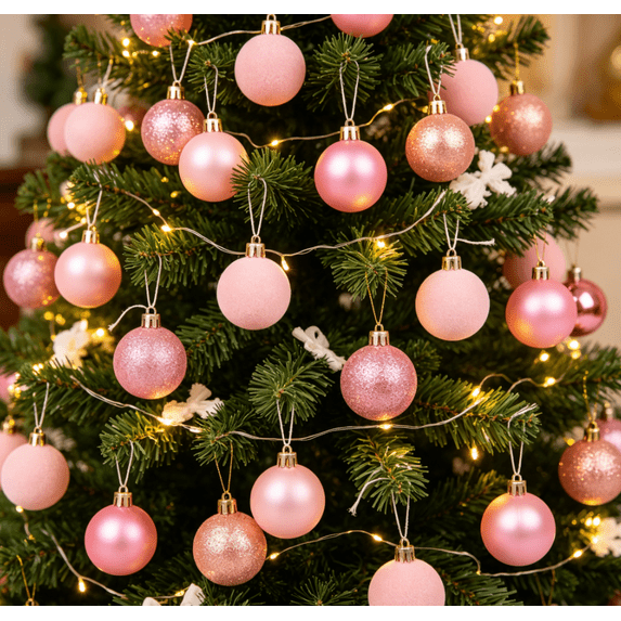 24Pcs Christmas Ball Ornaments, Shatterproof Christmas Tree Ball Ornaments for Christmas Party Home Decor, Hanging Balls,Pink
