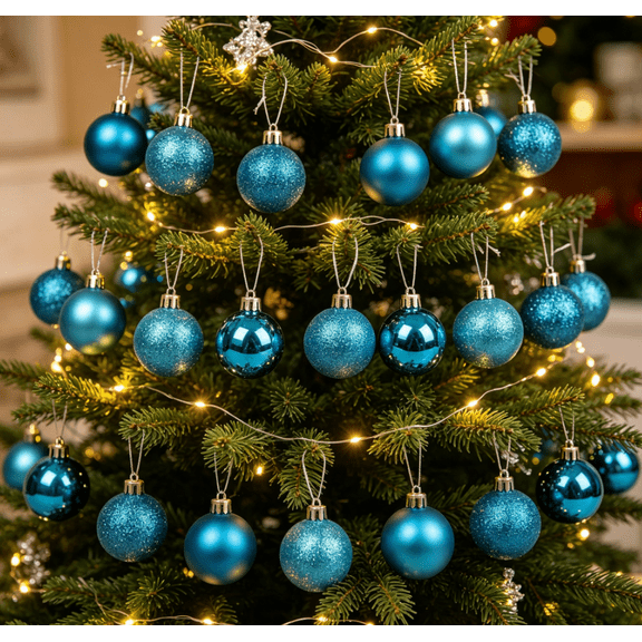 24Pcs Christmas Ball Ornaments, Shatterproof Christmas Tree Ball Ornaments for Christmas Party Home Decor, Hanging Balls,Sky Blue