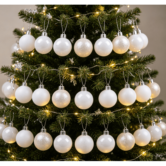 24Pcs Christmas Ball Ornaments, Shatterproof Christmas Tree Ball Ornaments for Christmas Party Home Decor, Hanging Balls,White