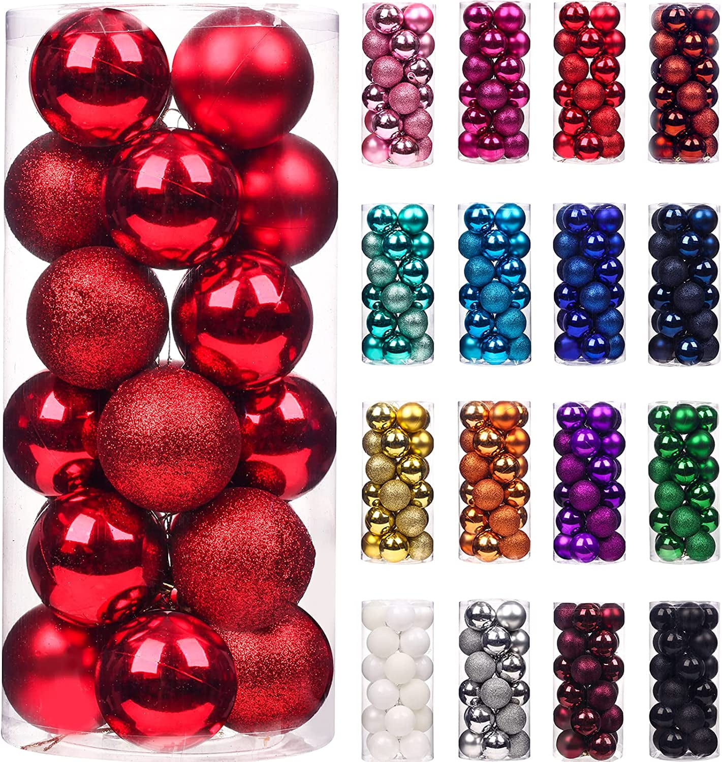 Red Shatterproof Plastic Christmas Ball Ornaments Set