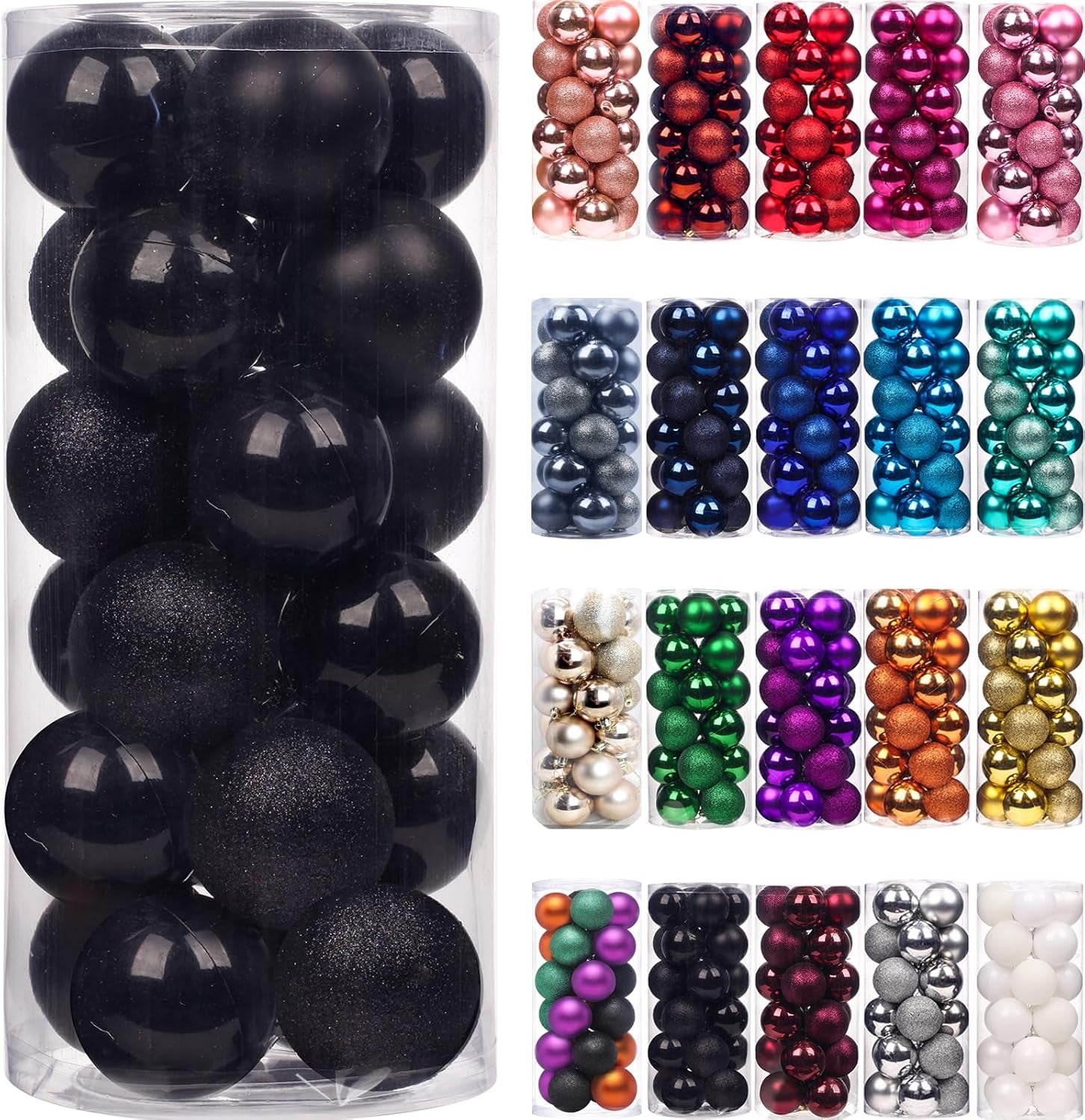 Black Shatterproof Plastic Christmas Ball Ornaments Set