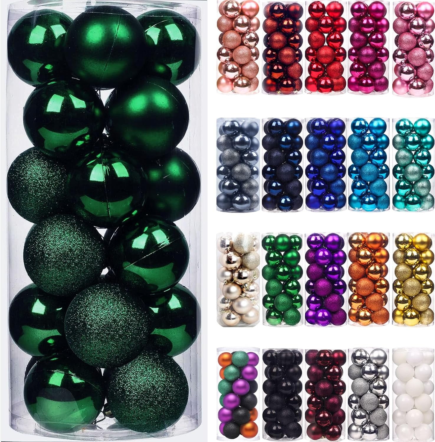 24-Piece Green Shatterproof Plastic Christmas Ball Ornaments Set