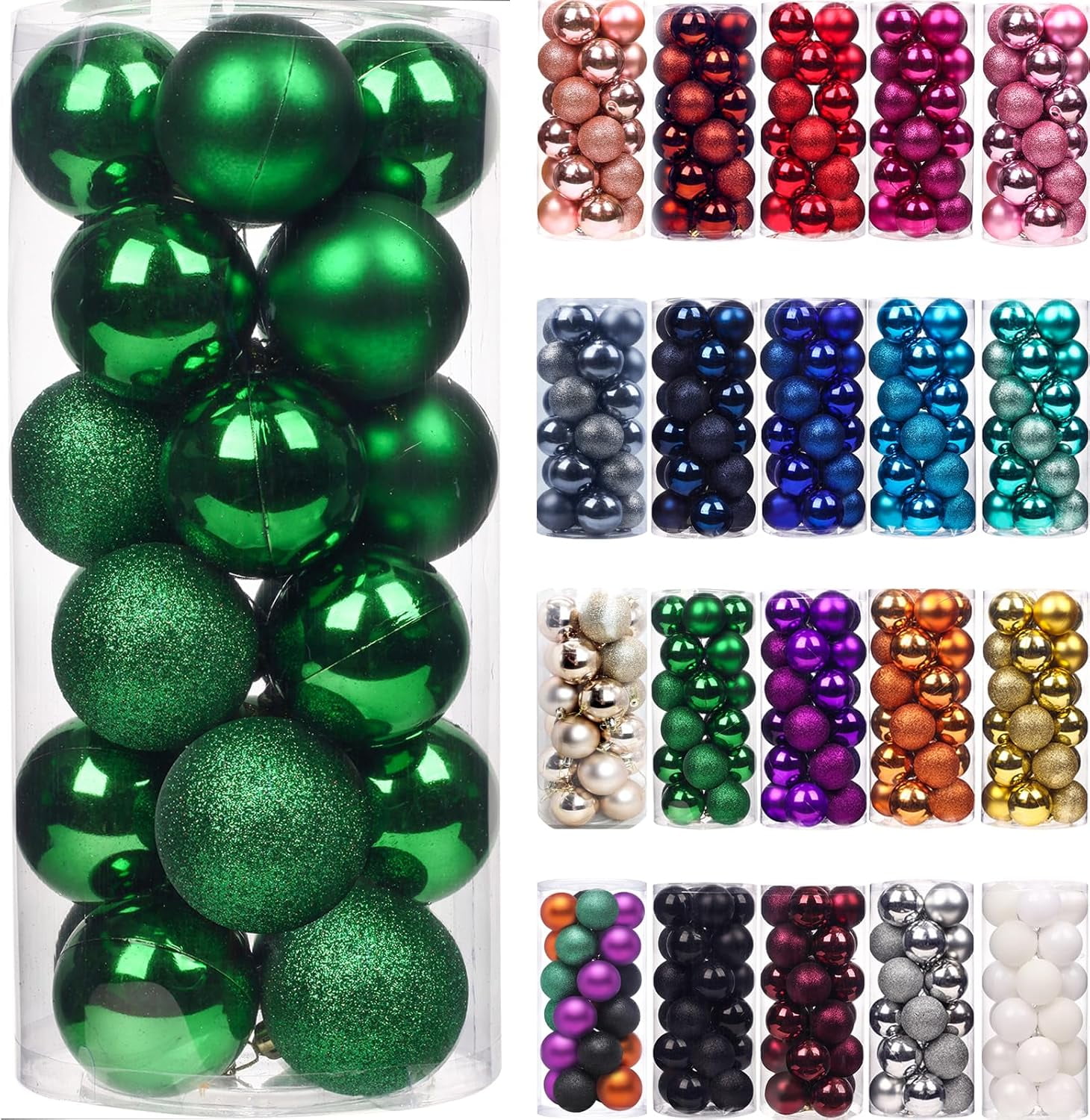 24-Piece Green Shatterproof Plastic Christmas Ball Ornaments Set