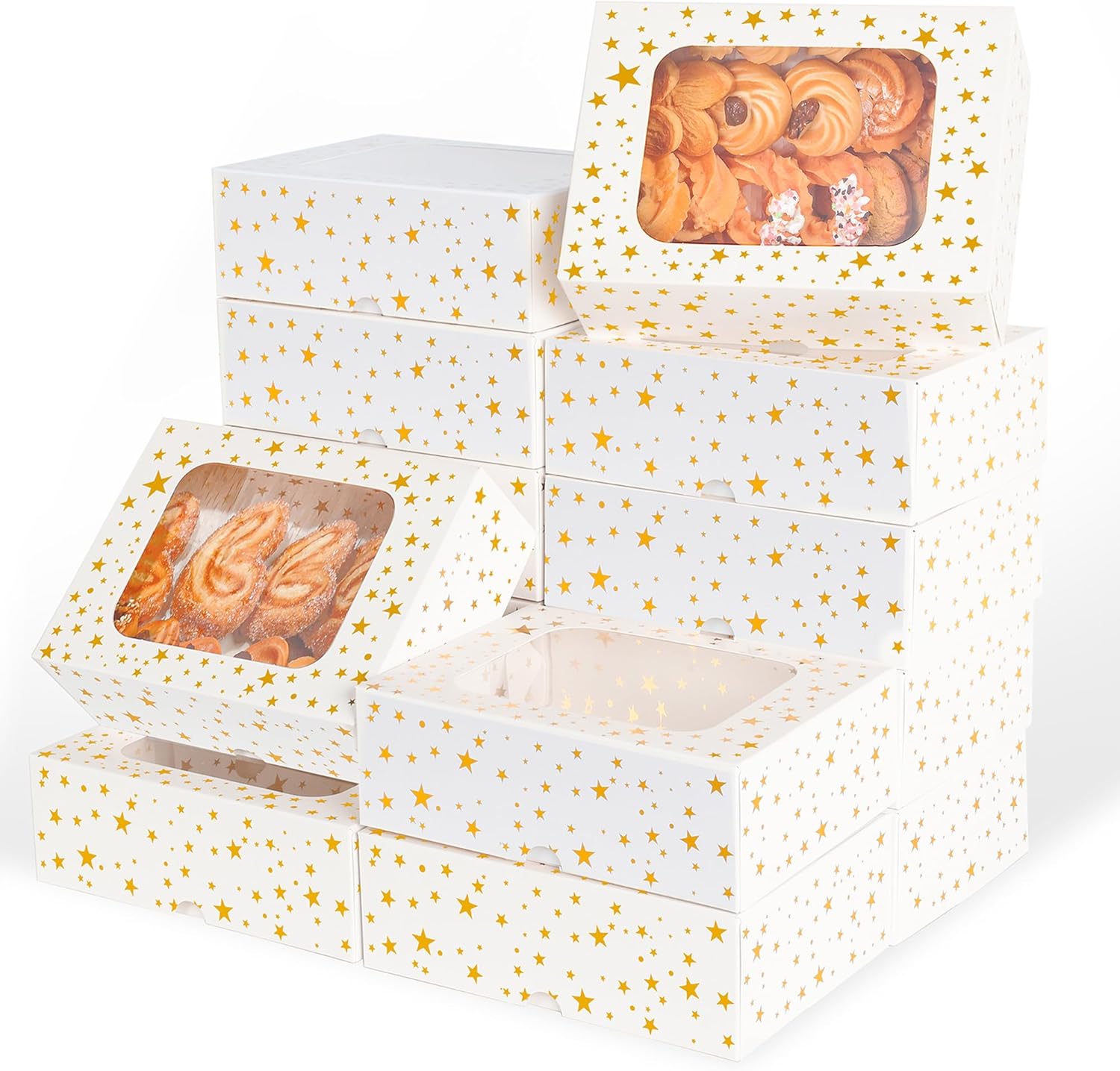 DeckTheHalls 12-Pack Christmas Cookie Boxes With Window – Pop-Up Bakery Containers For Treats, Gifts & Parties