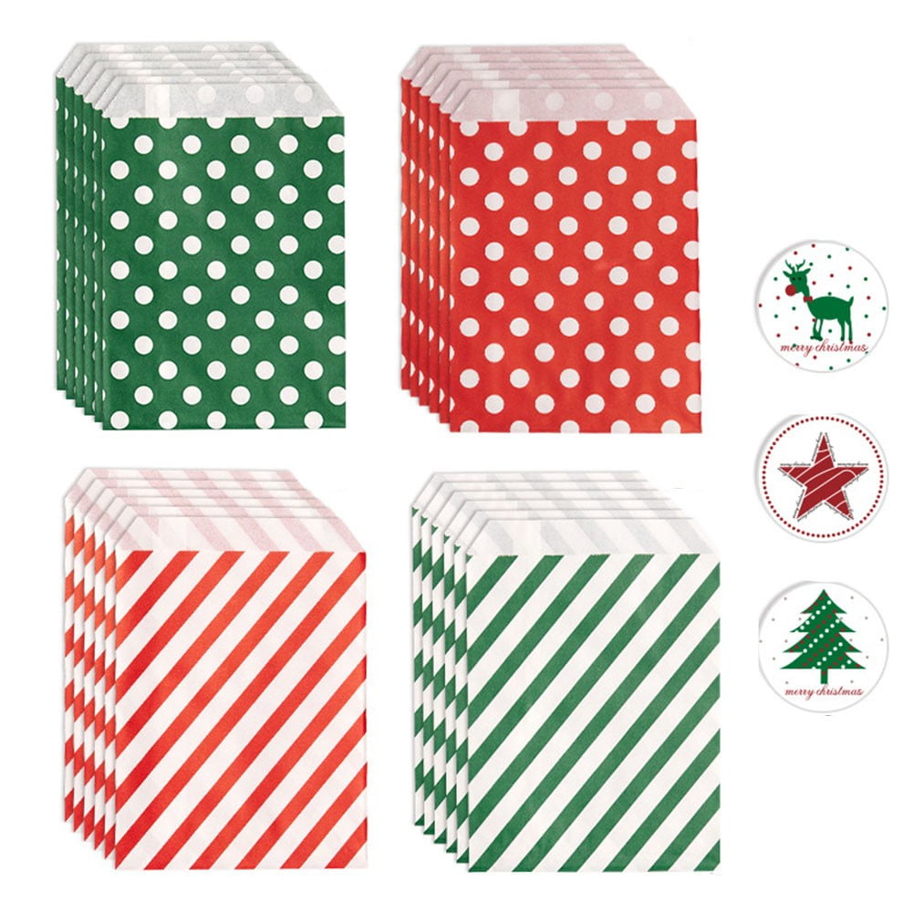 24Pcs Christmas Treat Bags Christmas Bags Bags Red Green Candy Paper