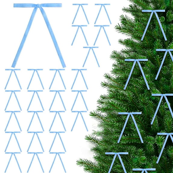 24Pcs Christmas Velvet Ribbon Bow Vintage Wreath Christmas Tree Hanging Bows Indoor Outdoor Decorations Ribbon Bowknots Xmas Home Gift  Decor