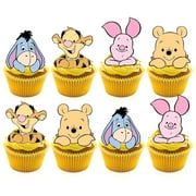 24Pcs Classic Winnie Pooh Cupcake Toppers - Baby Shower and Birthday Party Cake Decorations, Party Supplies