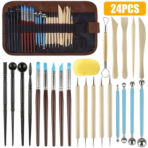 24Pcs Clay Tools Kit, Modeling Pottery Clay Sculpting Tools Kits, Polymer Clay Tools Set for DIY Art Crafts, Pottery Craft, Baking, Carving, Drawing, Dotting, Molding, Modeling, Shaping