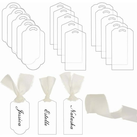 24Pcs Clear Acrylic Place Cards with Ribbon 3 Styles DIY Blank Wedding Reserved Signs Acrylic Hanging Sign Name Card Labels
