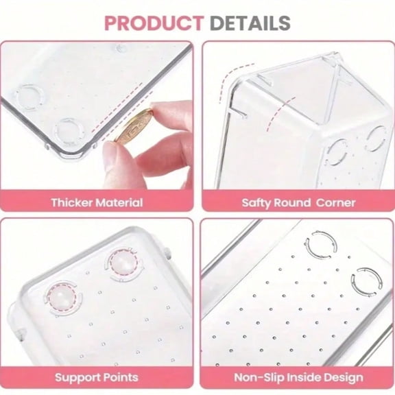 24Pcs Clear Plastic Organizer Bins, Acrylic Style Storage Trays For Desk, Kitchen Drawer And Cosmetics, Vanity Makeup And Brush Holder For Home Storage