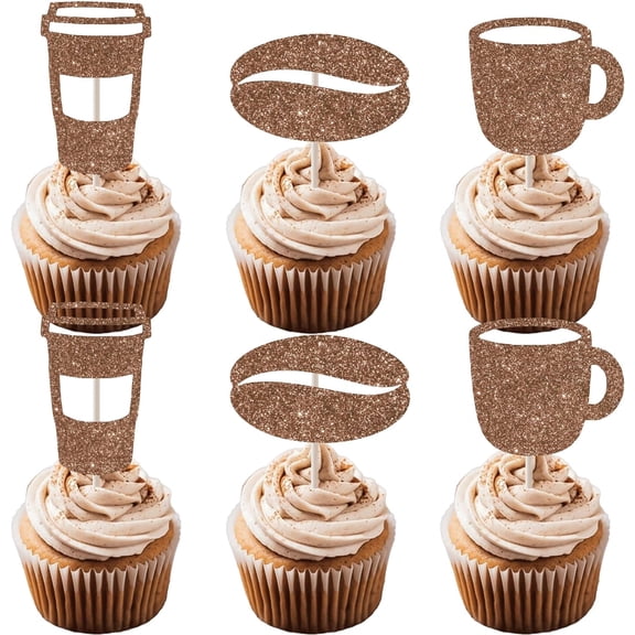 24Pcs Coffee Cupcake Toppers Cake Decorations, Coffee Theme Cupcake Toppers, Coffee Bar Themed Cupcake Toppers Picks Baby Shower Birthday Party Favors Supplies
