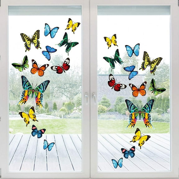 24Pcs Colorful Butterfly Window Clings Double-Sided Anti-Collision Window Decals to Prevent Bird Strikes on Glass Non-Adhesive Static Butterfly Cling Stickers for Home Glass Door