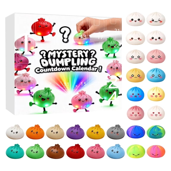 24Pcs Colorful Dumpling Squishy Advent Calender, Mystery Large Dumpling Squishy Blind Box, Squishy Dumpling Doll with Cute Expressions, Silicone Bun Dolls, Hand Pinching Decompression Dolls