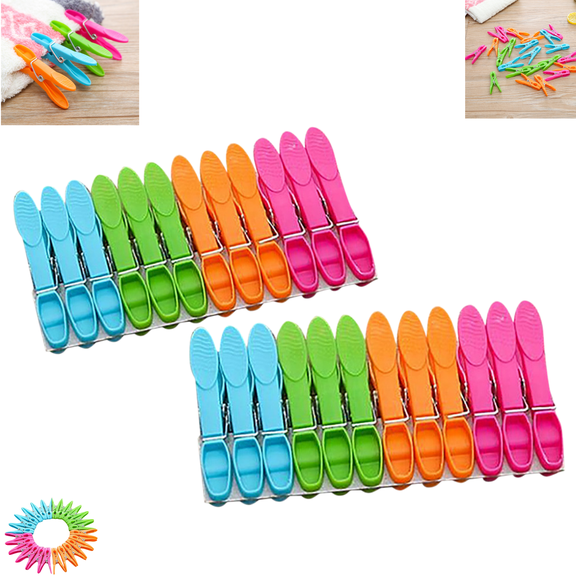 24Pcs Colorful Plastic Clothespins, Household Laundry Clothes Clips for Clothesline Drying, Multifunctional Fastening Clips for Outdoor Garments, Pictures and Food Package Sealing