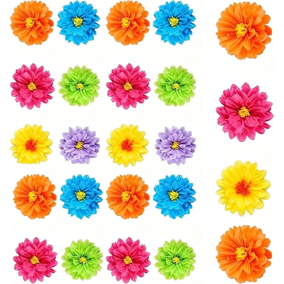 24Pcs Colorful Tissue Paper Flowers Decorations, 8 Inch 10 Inch 12 Inch Large Hanging Paper Flowers, Fiesta Party Decor for Wedding Reception, Birthday Celebration, Flower Wall Backdrop