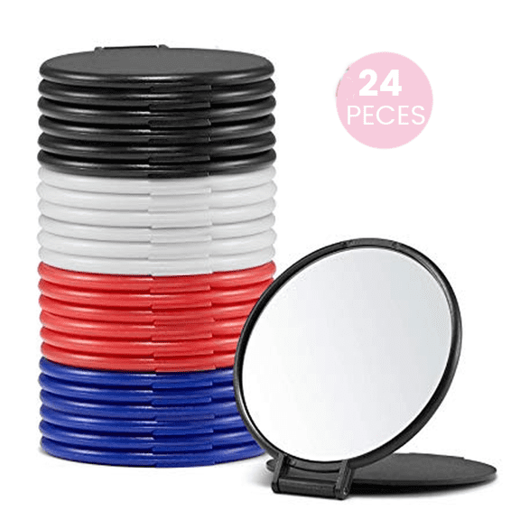 24Pcs Compact Mirror Bulk Round Makeup Mirror for Purse, 2.6" L x 2.37" W (4colors)