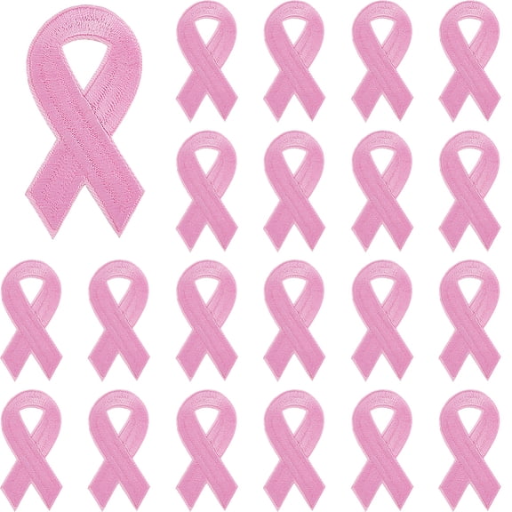 24Pcs Computerized Embroidery Cloth Self Adhesive Patches Stick On Patch Costume Accessories Appliques Awareness Ribbon Pearl Pink 76x38x1mm