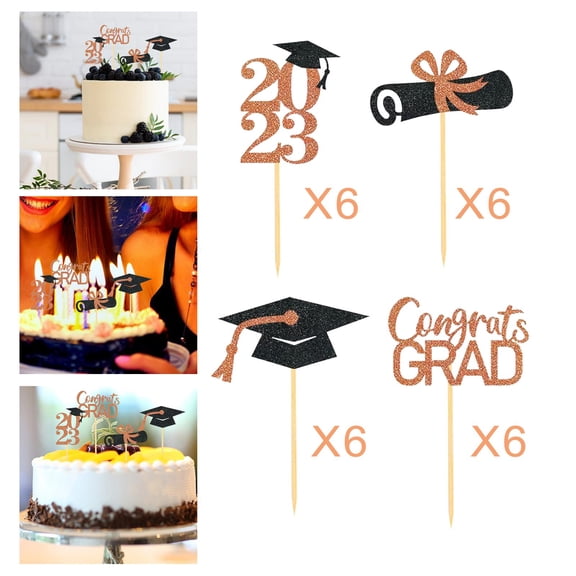 24Pcs Congrats Cake Picks Cupcake Toppers for Photo Props Gathering Birthday Rose Aureate