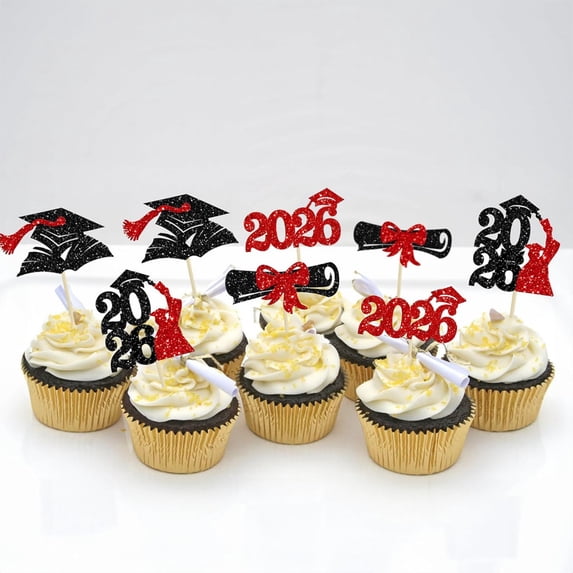 24Pcs Congratulations Class of 2026 Cake Topper Graduation Party With Cake Topper Diploma Cap And For Commencement Celebration Event & Party