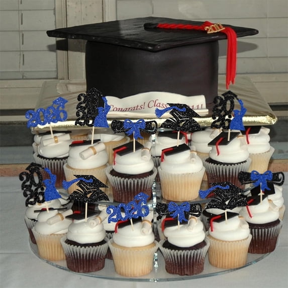 24Pcs Congratulations Class of 2026 Cake Topper Graduation Party With Cake Topper Diploma Cap And For Commencement Celebration Event & Party