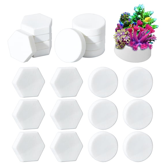 24Pcs Coral Frag Tiles Aquarium Coral Rack Support Bracket Ceramic Coralline Plug Also as Heat Diffuser Sheet Round White 24.5x6mm and 23x20x6mm