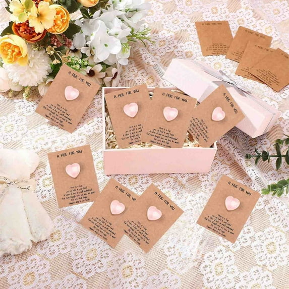 24Pcs Crystals Heart Stones Bulk Valentines Exchange Gifts,Heart Crystals and Healing Stones Bulk,Heart Shaped Rocks Gemstones with Hug Cards Set for Valentines Mother's Day Gifts