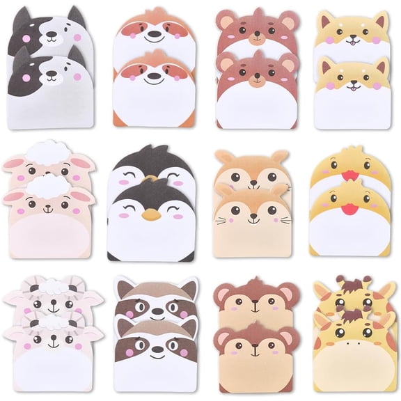 24Pcs Cute Animal Sticky Notes Small Cartoon Animals Self Adhesive Kawaii Note Pads Writing Memo Reminder Page Markers Flags