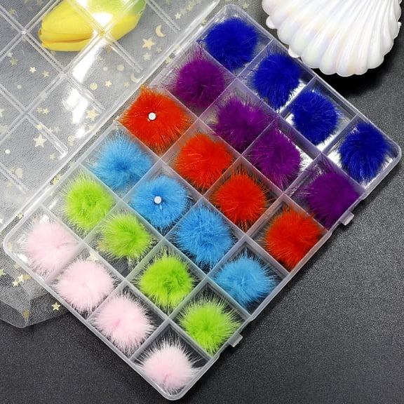 24Pcs Cute Pom Fluffy Plush Detachable Art Soft Fluffy Pom Balls Accessories Charm Pompoms Kit