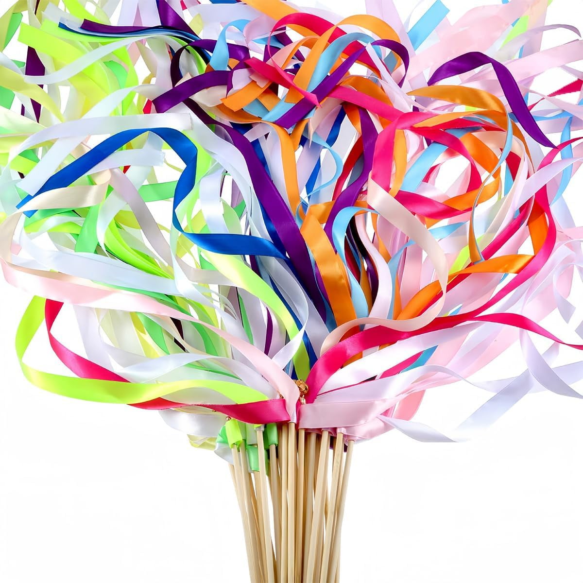Fiddling Ribbon 24Pcs Dance Silk Ribbon Sticks Gymnastics Ribbon Wedding Ribbon ...