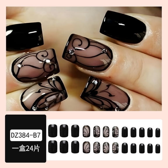 24Pcs Dark Ins Wind Black Vine Wear Nail Nail Nail Fake Nail Patch