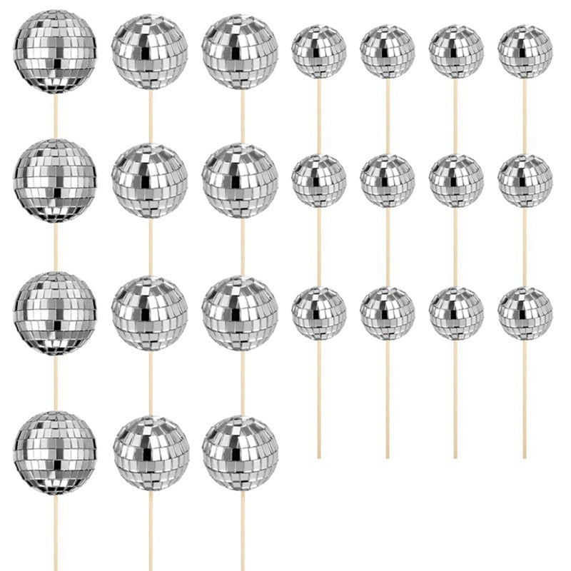 24Pcs Disco Ball Cupcake Toppers Happy Birthday Cake Topper Disco Ball ...