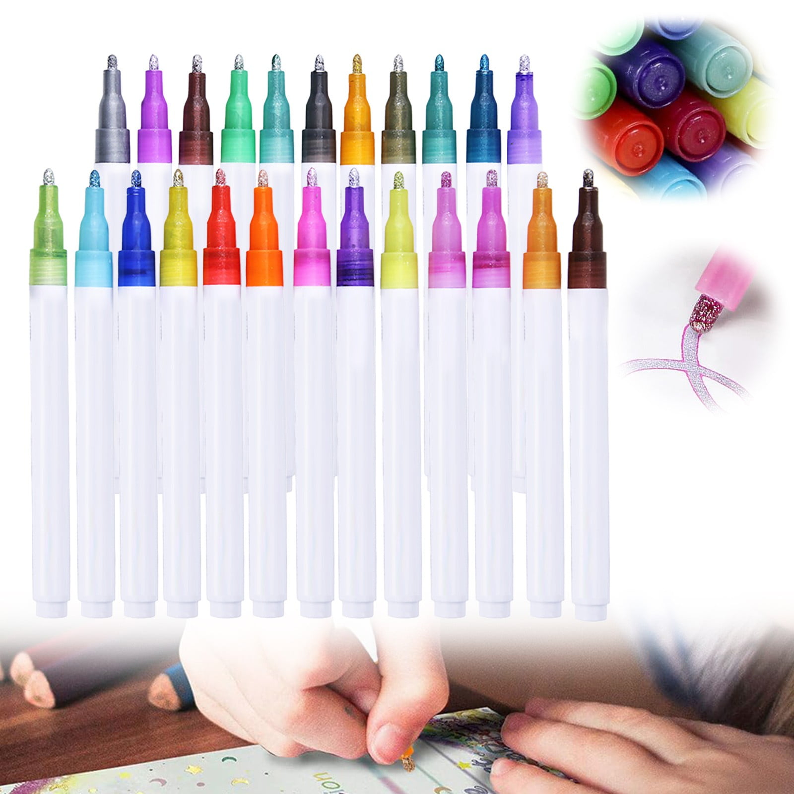 24Pcs Double Line Outline Markers – Outline Shimmer Markers & Metallic Markers, Outline Markers Self-Outline Metallic Markers, Art Pens for Holiday Decor