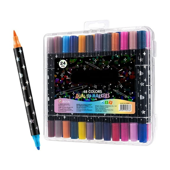 24Pcs Dual Tip Glitter Marker Pens,Student Notebook Fluorescent Marker Pens, Overstriking Pearlescent Glitter Pens (Multicolor)
