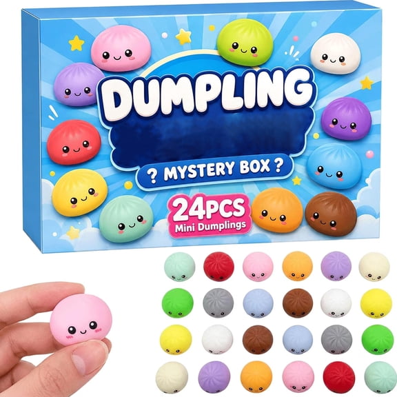 24Pcs Dumpling Squishy Stress Relief Surprise Dumpling Squishy Stress Ball Mystery Gift Box with Glitter Squishies Dumplings for Halloween Party Gift