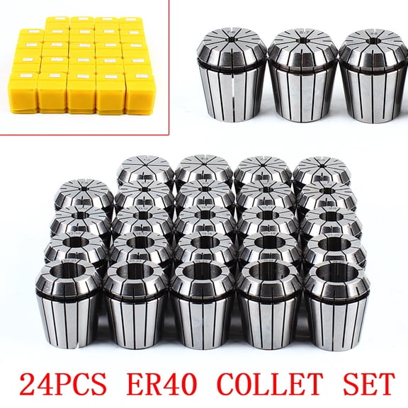 24Pcs ER40 Collet Set Metric Size High Precision Spring Clamping Collets Silver 45# Steel for Lathe Tools