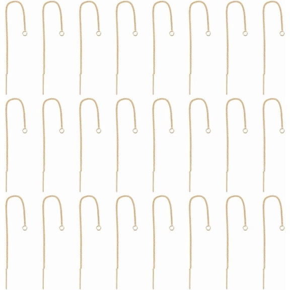 24Pcs Ear Threads Brass Stud Earring Findings 18K Gold Plated Ear Threads with Open Loop 82mm Long String Ear Threads Drop Earring Threader for Jewelry Earring Making 0.5mm Pin