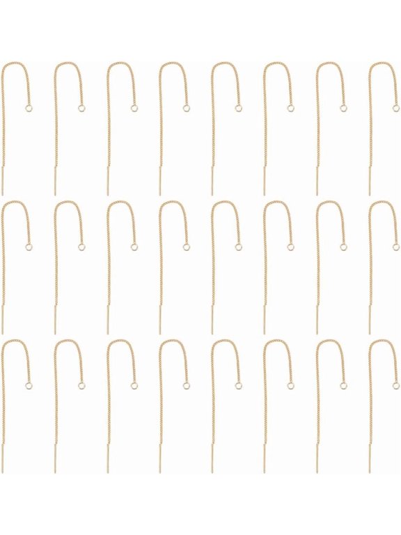 24Pcs Ear Threads Brass Stud Earring Findings 18K Gold Plated Ear Threads with Open Loop 82mm Long String Ear Threads Drop Earring Threader for Jewelry Earring Making 0.5mm Pin