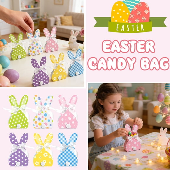 24Pcs Easter Bunny Basket with Handle, Candy Wrapping Gift Bags, Easter Egg Basket Set for Home Decor & Party Favors, Spring Holiday Supplies