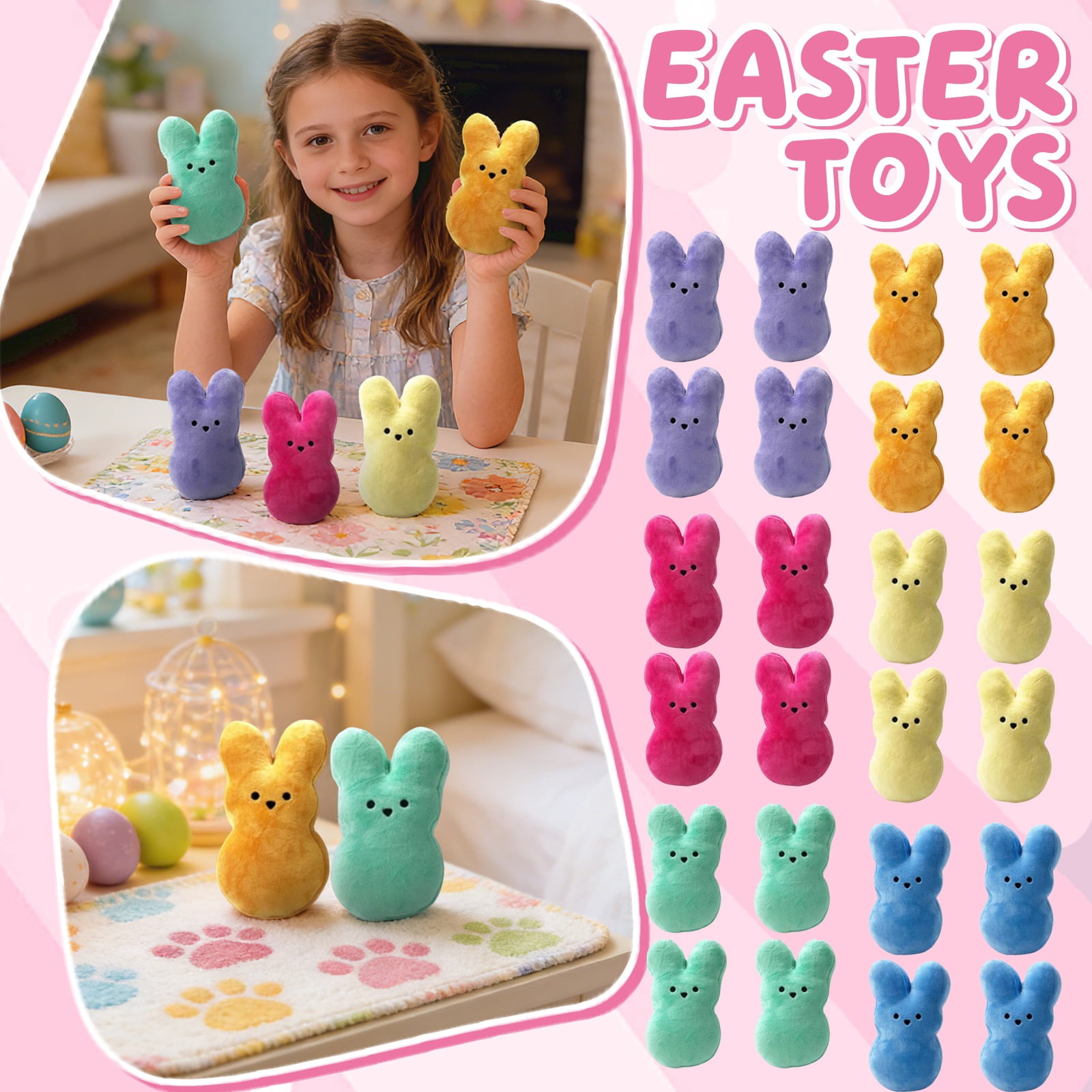 24Pcs Easter Bunny Plush Toys, Easter Basket Stuffers Toys for Kids, Cute Easter Bunny Stuffed Animals Plushie, Easter Party Favors Gift for Girls Boys - 5.9 inch