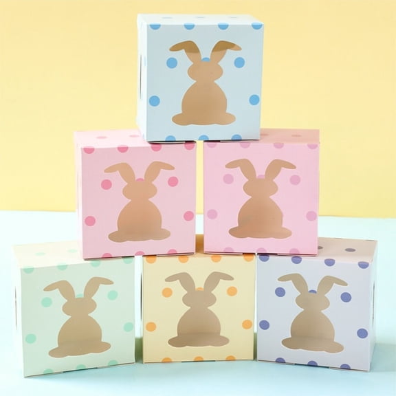 24Pcs Easter Colorful Rabbits Ear Squares Candy Box, Easter Treat Boxes with Bunny Window Candy Color Plaids Cupcake Cardboard Cookie Box, for Holiday Party Favor