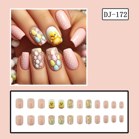 24Pcs Easter Press on Nails Short Square Fake Nails Spring Flower Press on Nails with Cute Bunny Design Full Cover Matte False Nails Glossy Acrylic Nails Glue on Nails Gift for Women Easter Nail Art