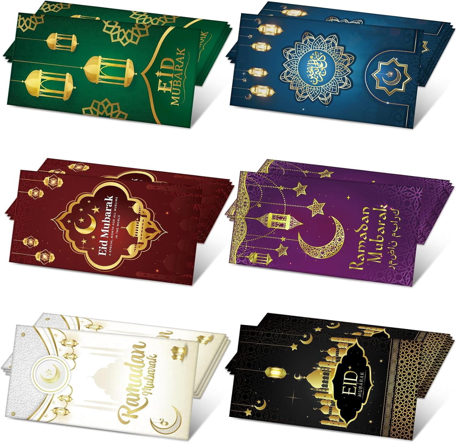 Eid Mubarak Money Envelope for Gifting,Ramadan Money and Gift Card Holders with Envelopes Stickers Eid Al-Adha Greeting Cards for Eid Holiday Celebrations Decorations Party Supplies Party Favors