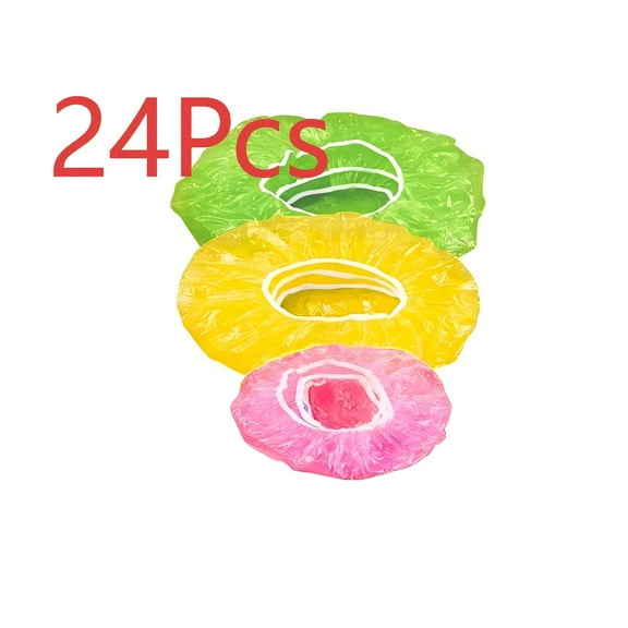 24Pcs Elastic Food Storage Covers, Reusable Stretch Plastic Wrap Bowl Covers, Dust-Proof Protectors Pe Stretch Plastic Bowl Covers for Family Outdoor Picnic