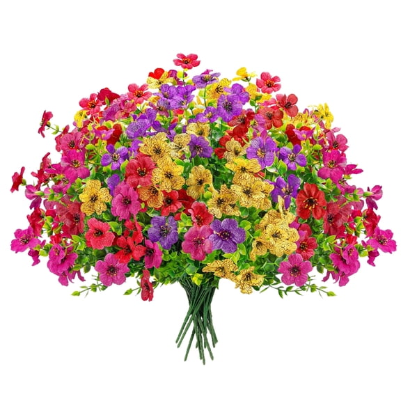 24Pcs Eucalyptus Silk Flower Bouquets Yellow Red Purple Fuchsia Fake Blooms for Patio Vase Indoor and Outdoor Decor